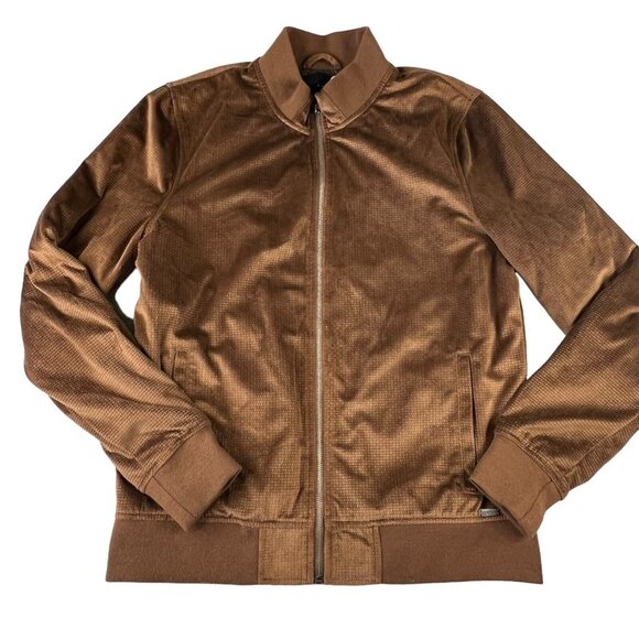 G by Guess Mens Tracksuit Jacket Size Medium Brown‎ Velour Full Zip Pockets - Picture 1 of 9